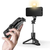 Selfie stick - Coosilo Przenośny telefon komórkowy Bluetooth Pilot zdalnego sterowania Selfie Stick z Fill Light do transmisji na żywo czarny - miniaturka - grafika 1