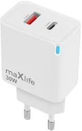Ładowarki do telefonów - Maxlife ładowarka sieciowa GaN PD QC MXTC-09-30AC 1x USB-C 1x USB 30W biała - miniaturka - grafika 1