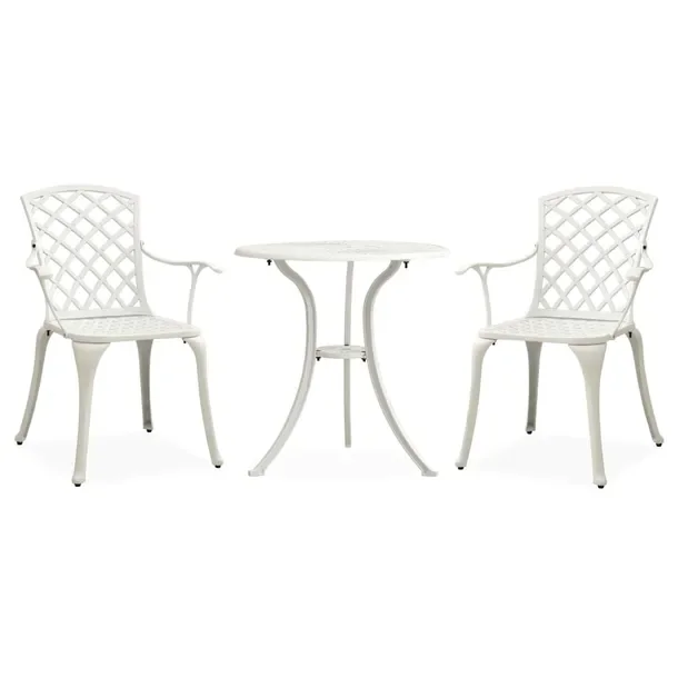 Zestaw Bistro z Odlewanego Aluminium, Biały, Krzesła 61x60x93 cm, Stół