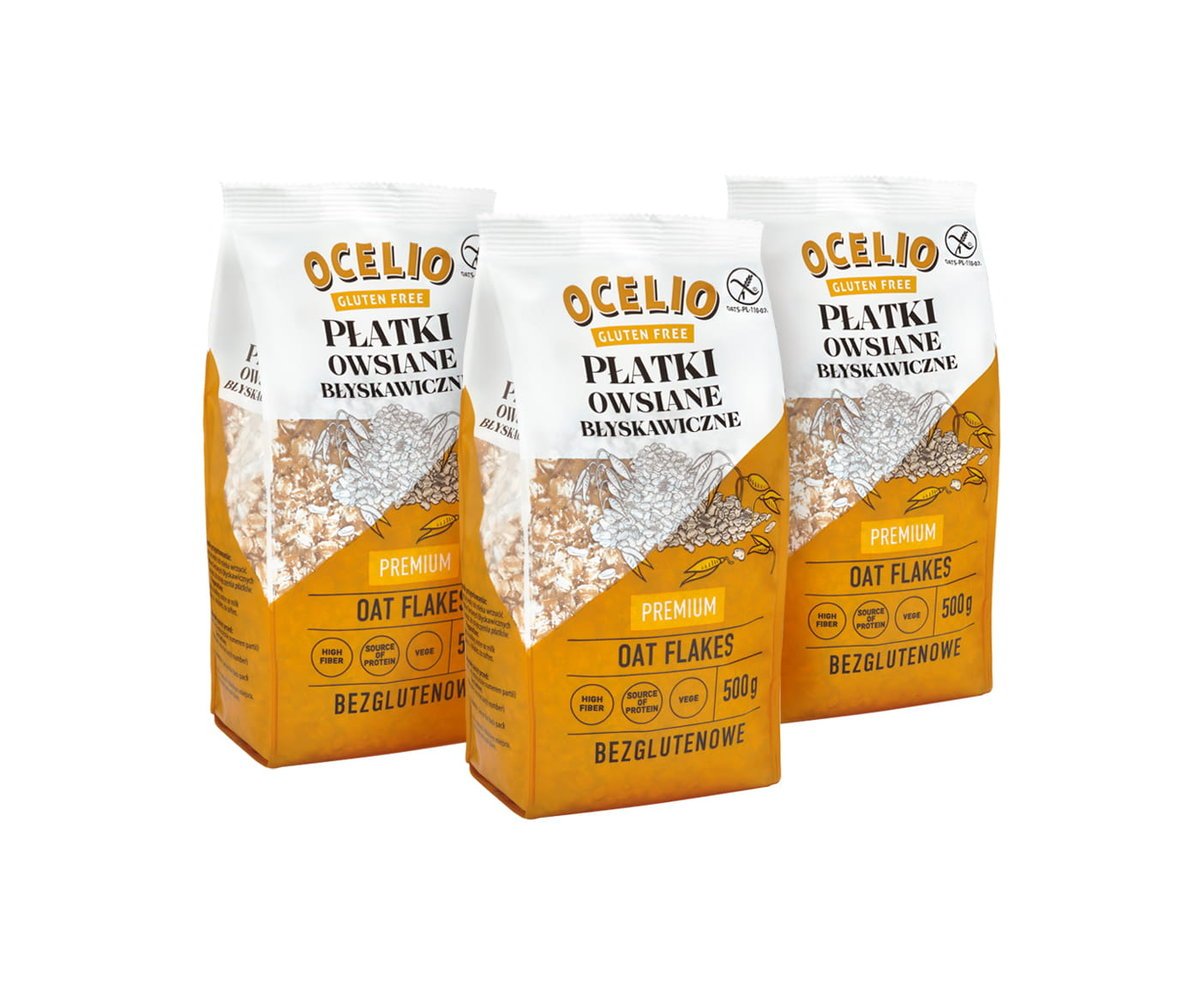 Ocelio Bezglutenowe Płatki Owsiane Premium 500g (ZESTAW 3szt.)