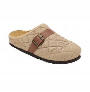SCHOLL BEŻOWE KAPCIE DAMSKIE Z KLAMRĄ I PIKOWANIEM 37 TLA - Kapcie damskie - miniaturka - grafika 1