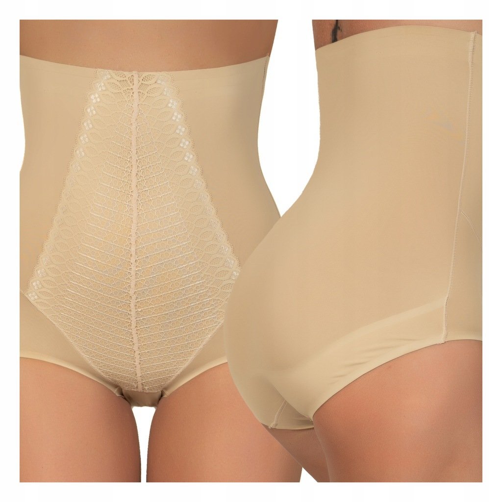 Wysokie Majtki wyszczuplające brzuch boczki beżowe cieliste M WYGŁADZAJĄCE