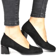 Półbuty damskie - DAMSKIE PÓŁBUTY CZÓŁENKA NA KLOCKU OBCASIE POTOCKI 12545 CZARNE ZAMSZOWE - miniaturka - grafika 1