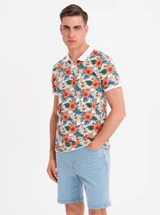 Koszulka polo bawełniana z nadrukiem w kwiaty biała V1 OM-POSS-0149 XL - Koszulki męskie - miniaturka - grafika 1