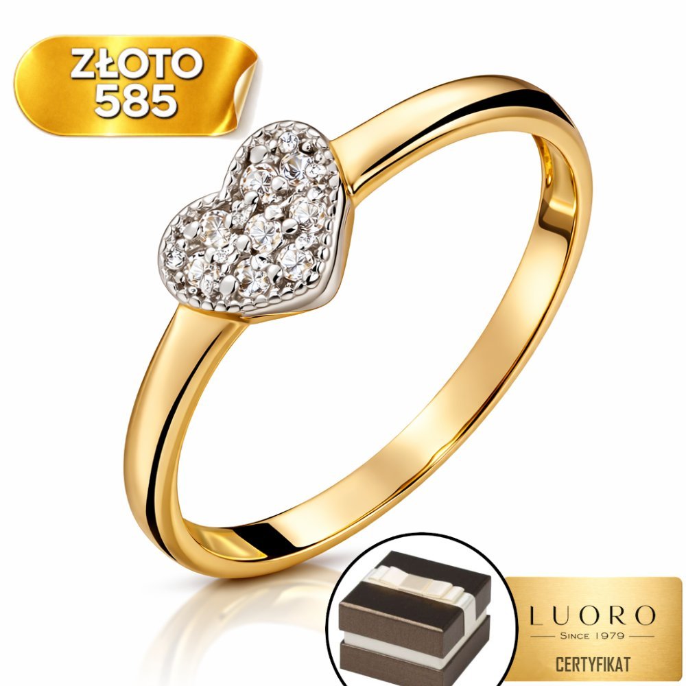 PIERŚCIONEK ZŁOTY 585 14K SERCE Z CYRKONIĄ ELEGANCKI R15