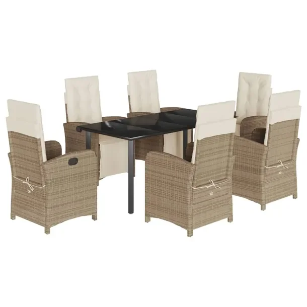 Zestaw mebli ogrodowych 6-osobowy, beżowy rattan PE, stół czarny 160x80x