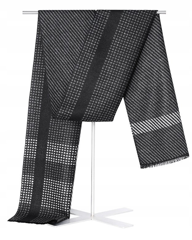 Szal Szalik Męski Ciepły Zimowy Czarno - Szary