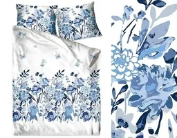 Greno Pościel bawełniana 140x200 Flo błękitna biała liście kwiaty Bielbaw Premium - Pościel - miniaturka - grafika 1