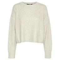 Swetry damskie - VERO MODA PETITE Damski sweter Vmdoffy Ls O-Neck Boxy Blouse Noos Ptt, Birch/Detail:w. Melange, S (Wąska talia) - miniaturka - grafika 1