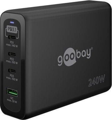 Ładowarka Goobay Wieloportowa szybka ładowarka USB-C PD GaN 240 W, czarny - Wersja kolorystyczna czarny