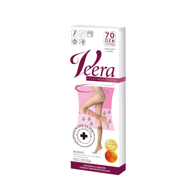 Veera Podkolanówki przeciwżylakowe 70 DEN, kolor Grafit, rozmiar 1/2