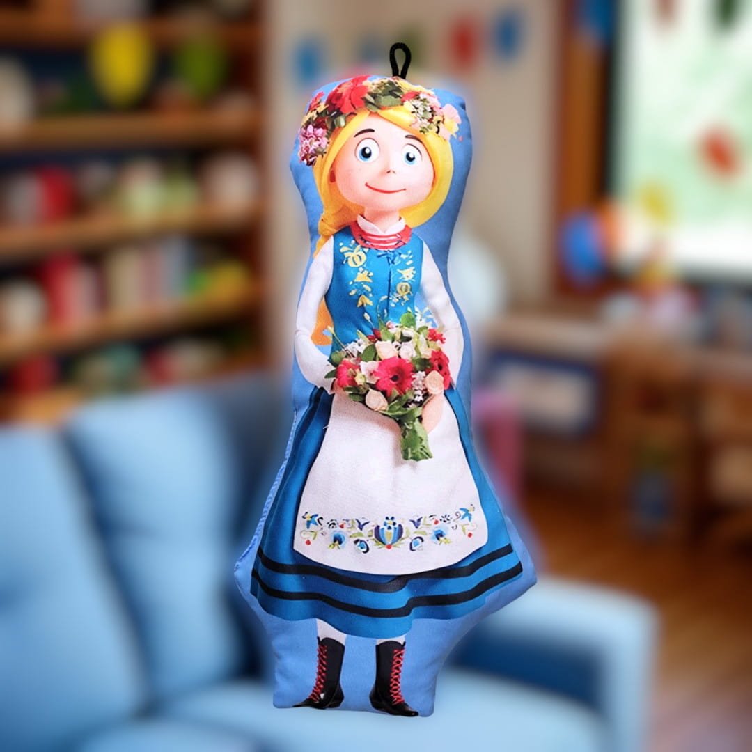 Maskotka dekoracyjna – dziewczynka w kaszubskim stroju ludowym