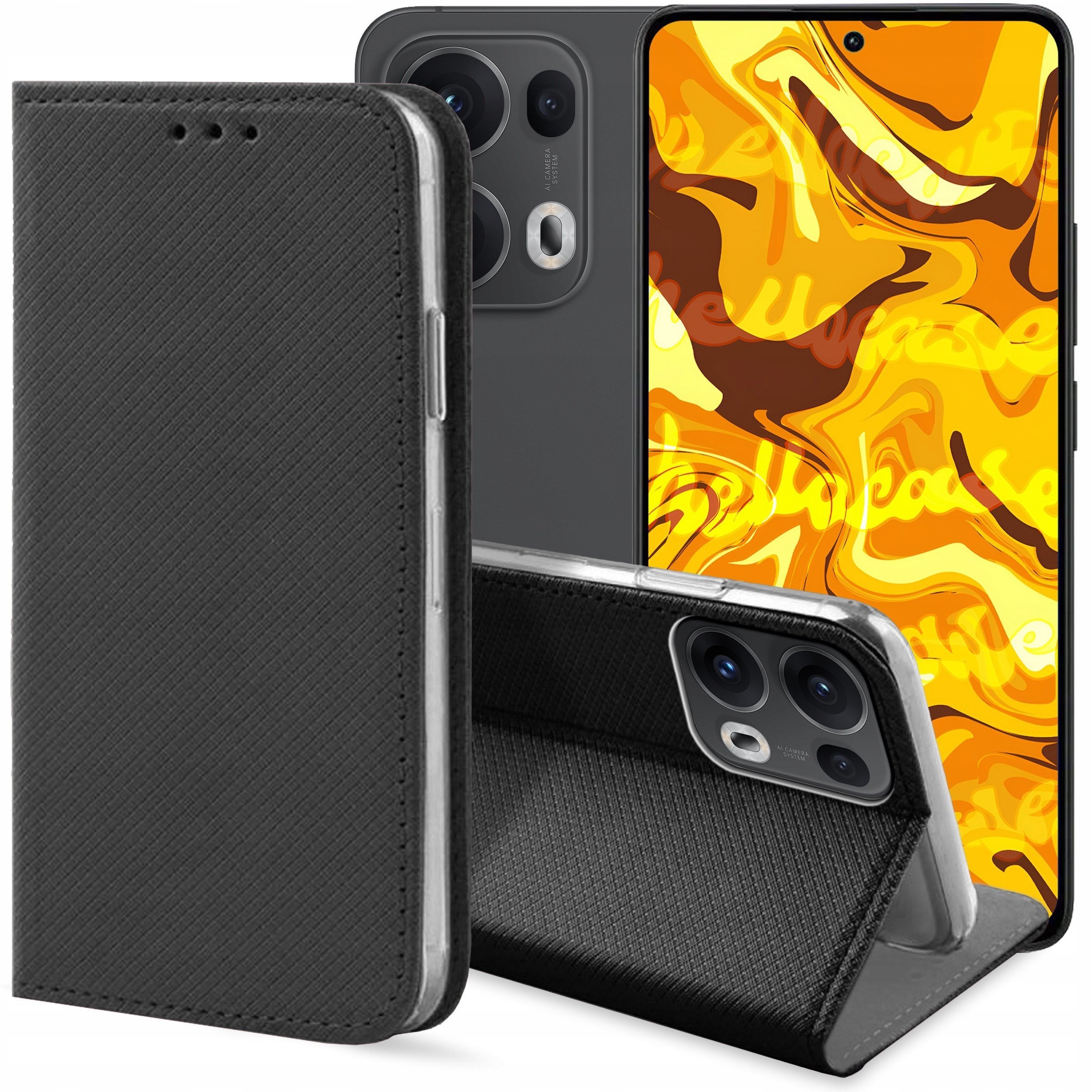 ETUI Z KLAPKĄ DO OPPO RENO13 PRO 5G CZARNE ZAMYKANE MAGNETYCZNE KABURA CASE