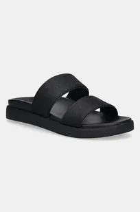 Calvin Klein klapki FLAT SLIDE - JACQ damskie kolor czarny na platformie HW0HW02486 - Klapki i japonki damskie - miniaturka - grafika 1