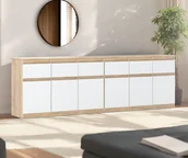 Komody - Komoda Dąb Sonoma Biały Mat Szafka Duża 6 Szuflad 240cm Do Salonu Sypialni - miniaturka - grafika 1