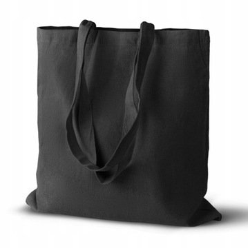 Torba Bawełniana 38x42cm Czarna 220g z Długim Uchwytem Ekologiczna
