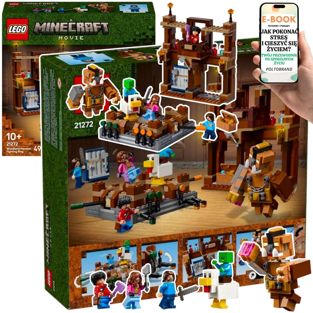 LEGO MINECRAFT PREZENT 21272– Zestaw Bitewny z Dworem, Ringiem i Bohaterami z Gry LEGO PREZENT DLA CHŁOPCA SYNA + EBOOK-1