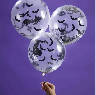 Balony lateksowe z konfetti Nietoperze - 30 cm - 5 szt. - Halloween - miniaturka - grafika 1