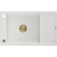 Zlewozmywaki - Mexen Elias zlewozmywak granitowy 1-komorowy z ociekaczem 795 x 480 mm, biały, syfon złoty - miniaturka - grafika 1
