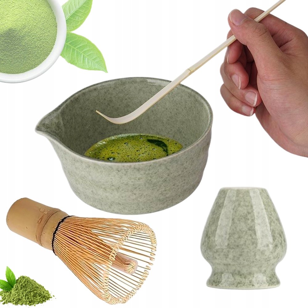 Zestaw Prezentowy Do Herbaty Matcha Czarka Miotełka Podstawka Łyżeczka 4EL.