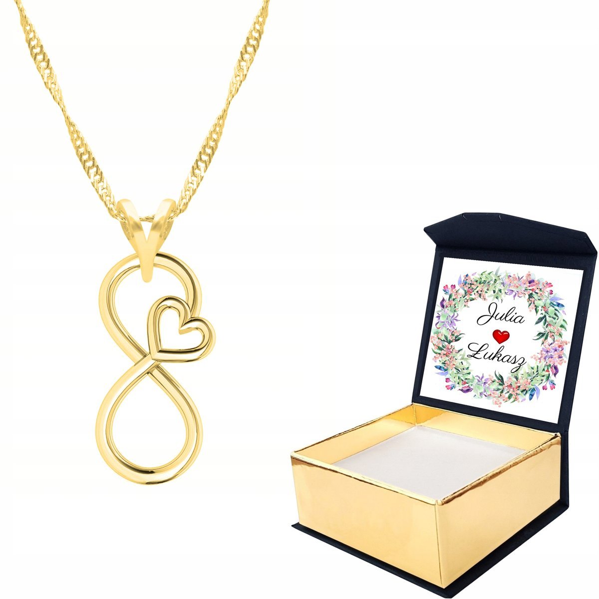 Naszyjnik złoty 925 Nieskończoność + WŁASNY NADRUK