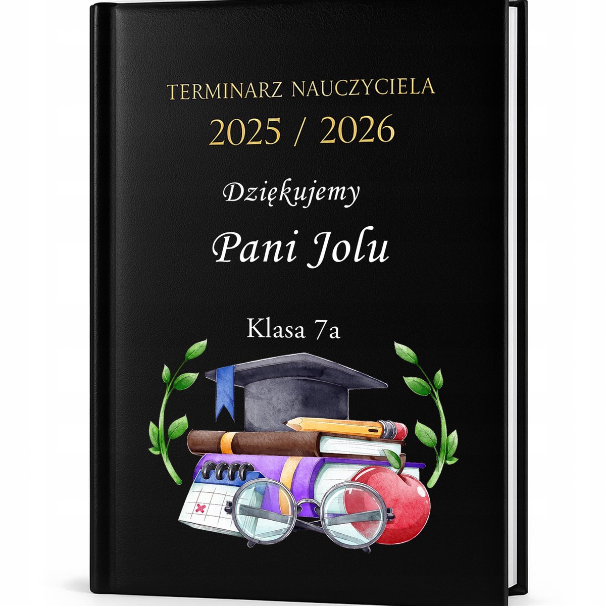 Kalendarz Nauczycielski A5 Czarny 2025/2026 DZIĘUJEMY *IMIĘ NAUCZYCIELKI*