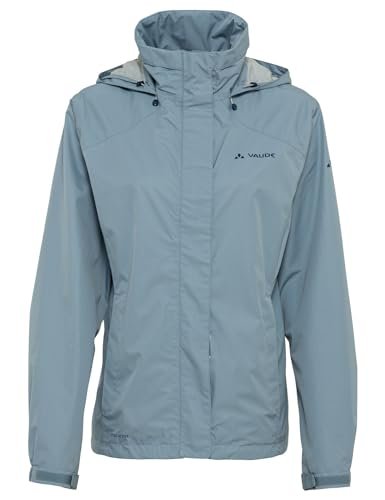 VAUDE Damska kurtka przeciwdeszczowa Escape Bike Light Pewter Grey, wodoodporna kurtka outdoorowa, oddychająca kurtka rowerowa z kapturem w kołnierzu, chroniąca klimat kurtka trekkingowa, rozmiar 36