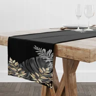 Obrusy i serwetki - BIEŻNIK OBRUS NA STÓŁ MATOWY GŁADKI 40x200 MOSTERA CZARNA ZŁOTA 009 - miniaturka - grafika 1