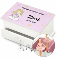 Pozytywki dla dzieci - Szkatułka na biżuterię z pozytywką i szufladką z nadrukiem dla dziewczynki na chrzest - miniaturka - grafika 1