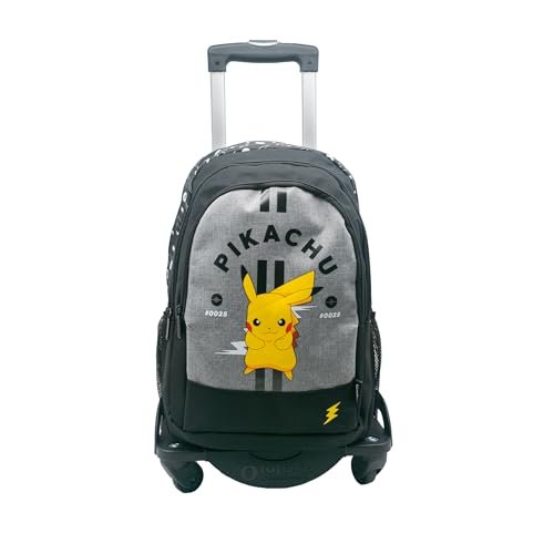 ToyBags Plecak szkolny Pokemon Pikachu - Podwójna komora z możliwością dostosowania + CZARNA OCHRONA BOCZNA BOCZNA I STOPER PRZÓD PRZECIWPŁYWKU 4 kółka obrotowe - 44 X 31 X 21,5 cm, Biały, M, Casual