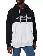 Bluzy męskie - Jack & Jones Plus Męska bluza z kapturem Jjeurban Blocking Sweat Hood Noos Ps z kapturem, Czarny/szczegóły: biały nadruk, 4XL - miniaturka - grafika 1