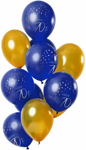 Zestaw balonów Happy 70th granatowo-złoty - 30 cm - 12 szt. - Balony i akcesoria - miniaturka - grafika 1