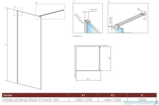 Radaway Modo New Black II  Frame 150x200 kabina Walk-in 389154-54-56 - Kabiny prysznicowe - miniaturka - grafika 2