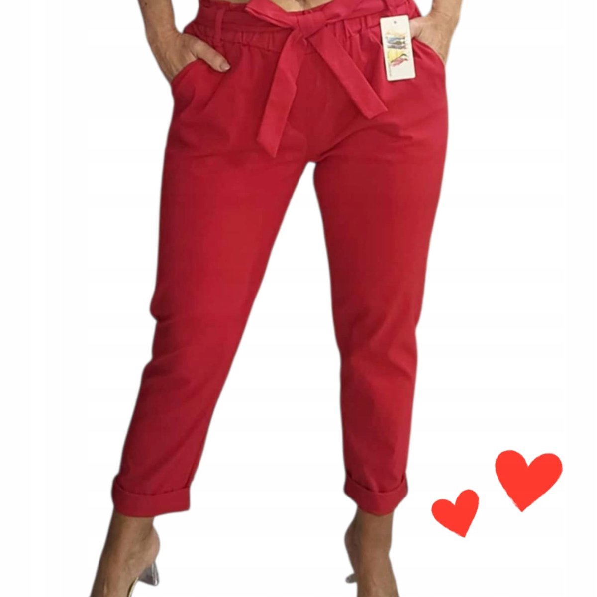 SPODNIE DAMSKIE CZERWO CYGARETKI GNIECIUCHY kieszenie kokarda 52 54 6xl 7xl