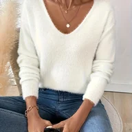 Swetry damskie - TEMU Sweter z Eleganckim Dekoltem w Serek dla Kobiet - Miękki Sweter na Jesień/Zimę, Stylowe Ubrania do Biura i na Imprezę - Wygodny Długi Rękaw w - miniaturka - grafika 1
