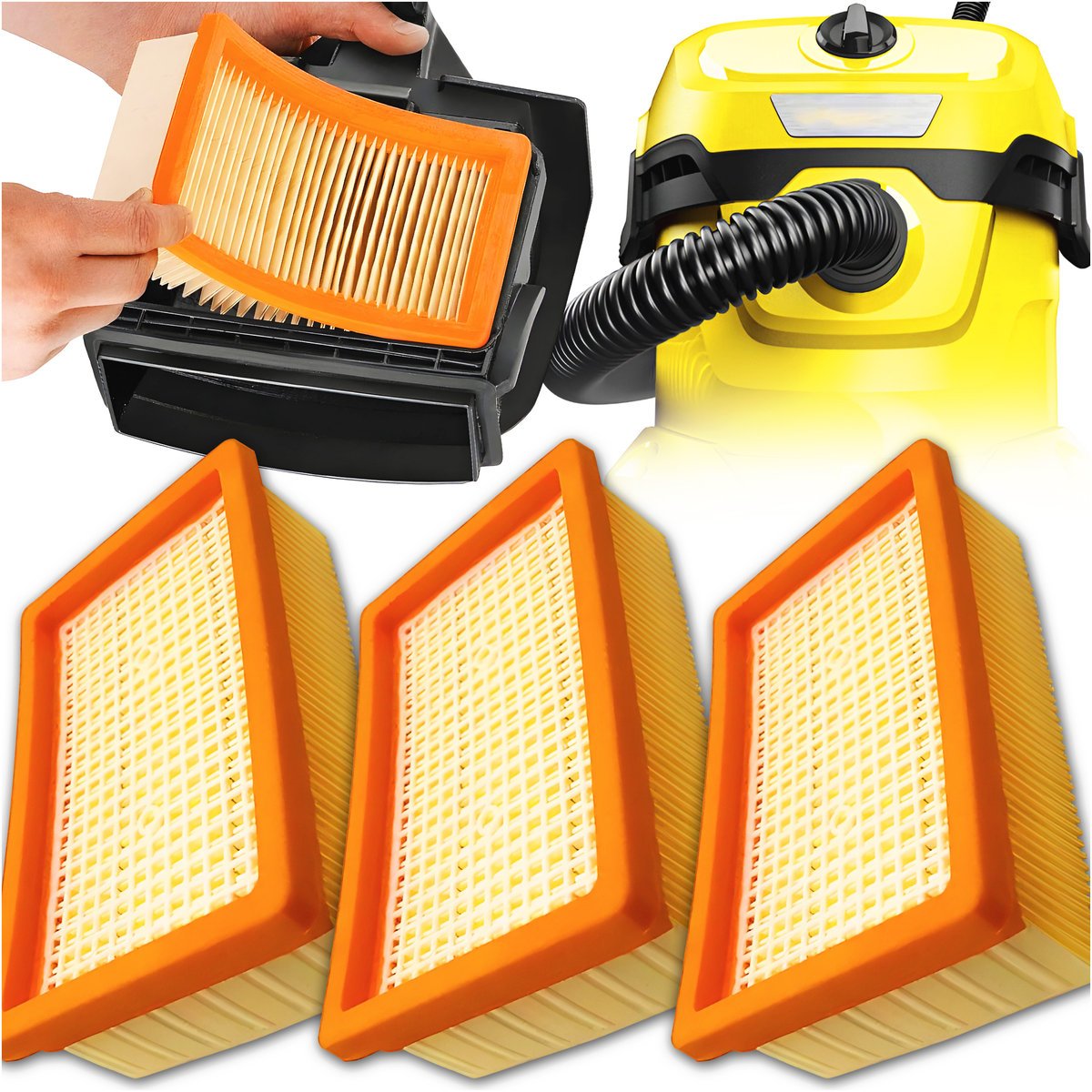 3 x FILTR POWIETRZA DO ODKURZACZA KARCHER WD4 WD5 WD6 MV4 MV ZAMIENNIK Kompatybilny
