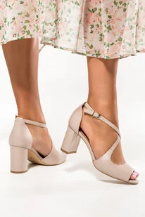 Beżowe sandały skórzane damskie na słupku z zakrytą piętą paski na krzyż PRODUKT POLSKI Casu 3002-835 - Sandały damskie - miniaturka - grafika 1