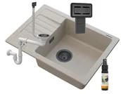 Zlewozmywaki - Granitan Zlew Granitowy Beżowy Argos + Syfon Kwadrat Czarny - miniaturka - grafika 1