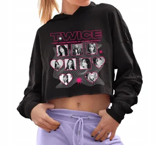 Bluza Damska Czarna Krótka Z Kapturem TWICE Crop Hit KPOP - Rozmiar M - Bluzy damskie - miniaturka - grafika 1