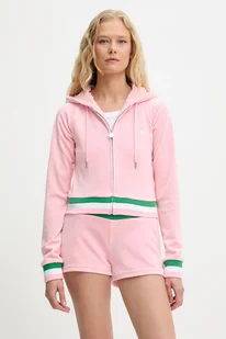 Juicy Couture bluza VELOUR CROPPED STRIPE HOODIE damska kolor różowy z kapturem z aplikacją JCWAS225351 - Bluzy damskie - miniaturka - grafika 1