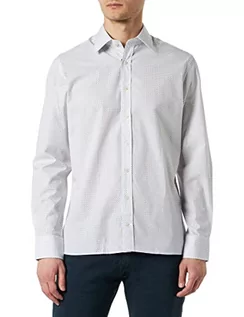 Koszule męskie - Hackett London Męska koszula z nadrukiem geometrycznym, Biały/granatowy, S - grafika 1