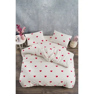 Kremowa pościel dwuosobowa z bawełny renforcé z prześcieradłem 4-częściowa 200x220 cm Mini Hearts – Mila Home - Pościel - miniaturka - grafika 1