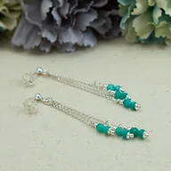 Kolczyki - Srebro 925 z amazonitem - delikatne długie turkusowe kolczyki - miniaturka - grafika 1
