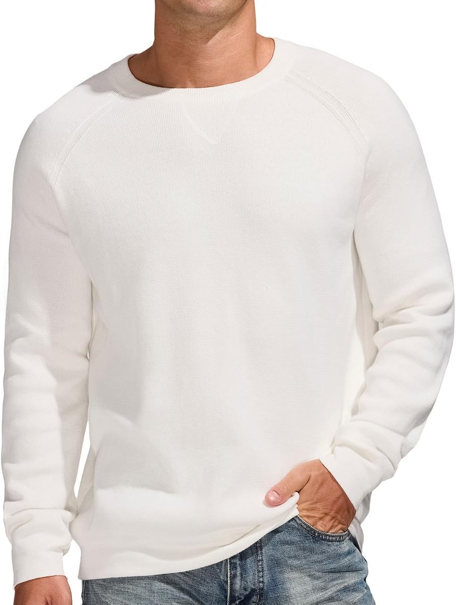 Męski Sweter z Dzianiny Ciepły Bawełniany Elegancki Wyjściowy Biały XXL