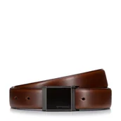 Paski - Męski pasek skórzany z błyszczącą klamrą brązowy - miniaturka - grafika 1