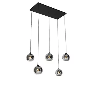 QAZQA Czarna lampa wisząca w stylu art deco z przydymionym szkłem 5 świateł - Wallace - Lampy sufitowe - miniaturka - grafika 1
