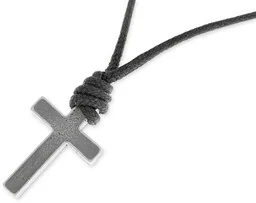 MĘSKI WISIOR Z MAŁYM KRZYŻEM kolor czarny symbole chrześcijańskie sznurek kolor stalowy (ar2121) - Naszyjniki męskie - miniaturka - grafika 1