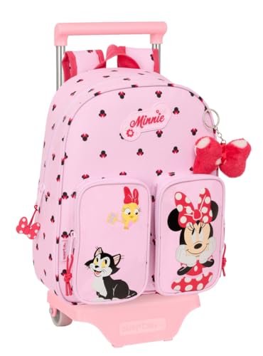 Safta MINNIE MOUSE NAIVE - Plecak dziecięcy z wózkiem 705, idealny dla dzieci w różnym wieku, wygodny i wszechstronny, jakość i wytrzymałość, 28 x 10 x 34 cm, Jasnoróżowy, M, Casual