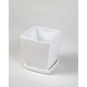 Donice - Doniczka ceramiczna Kwadrat z podstawkiem 16 cm biały - miniaturka - grafika 1