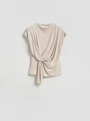 Bluzki damskie - Reserved - Kimonowa bluzka z modalem - kremowy - miniaturka - grafika 1